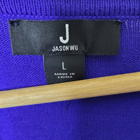 Jason Wu Cropped Cardigan L Royal Blue Textured Knit Button Front NWOT Preppy - Picture 6 of 8